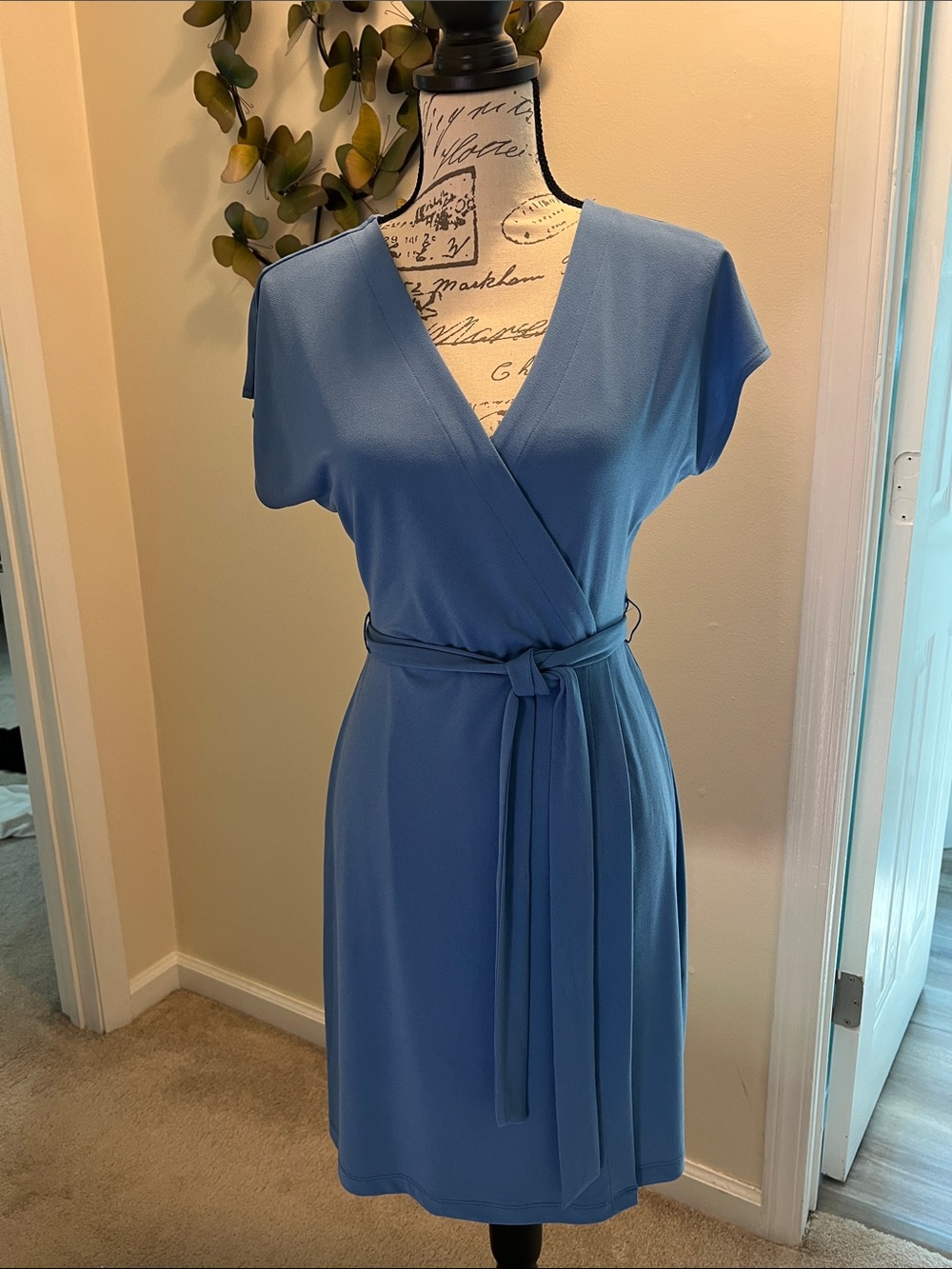 Nine West Dusty Blue Wrap Midi Dress with Waist Tie - NEVER WORN!
